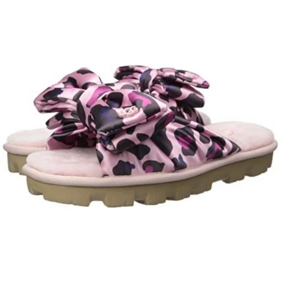 UGG Womens Lushette Leopard Puffer Slippers Pink Plush Lush Size 11 - Picture 2 of 4